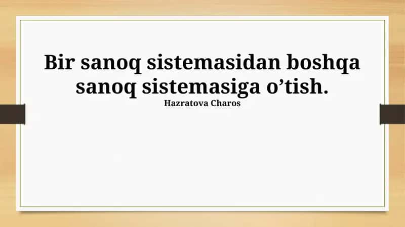 O'nlik son sistemasiga o'tish