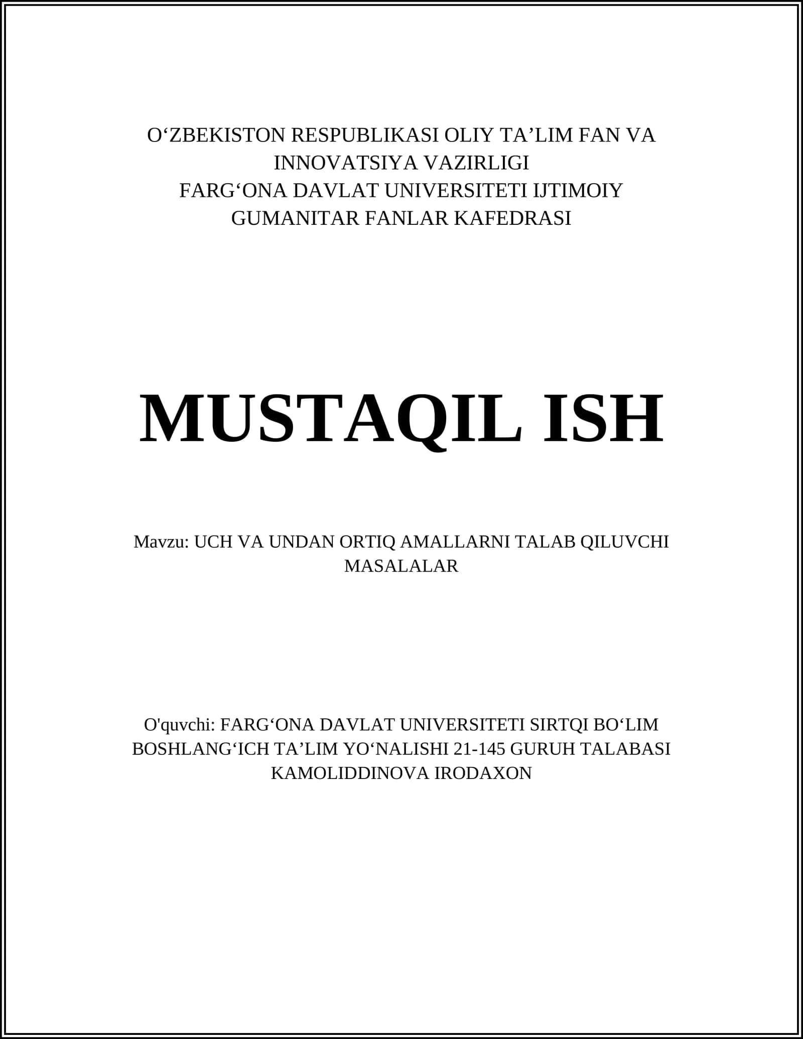 Uch o'lchovli geometrik masalalar
