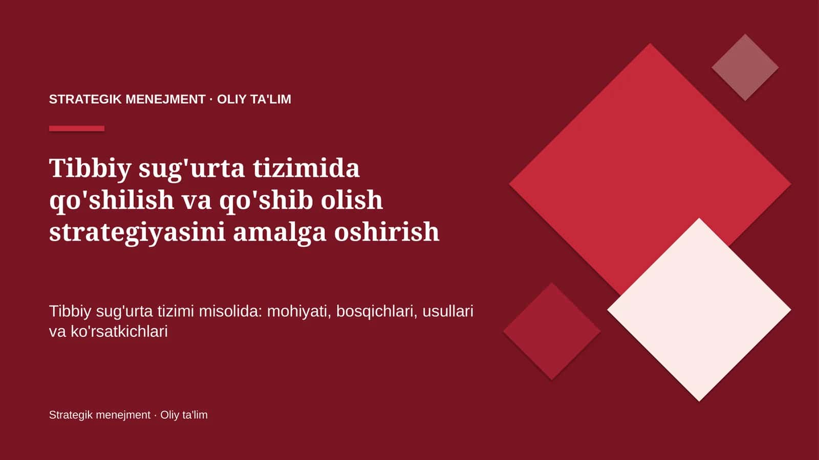 tibbiy sug'urta tizimida qo'shilish va qo'shib olish strategiyasini amalga oshirish 3716
