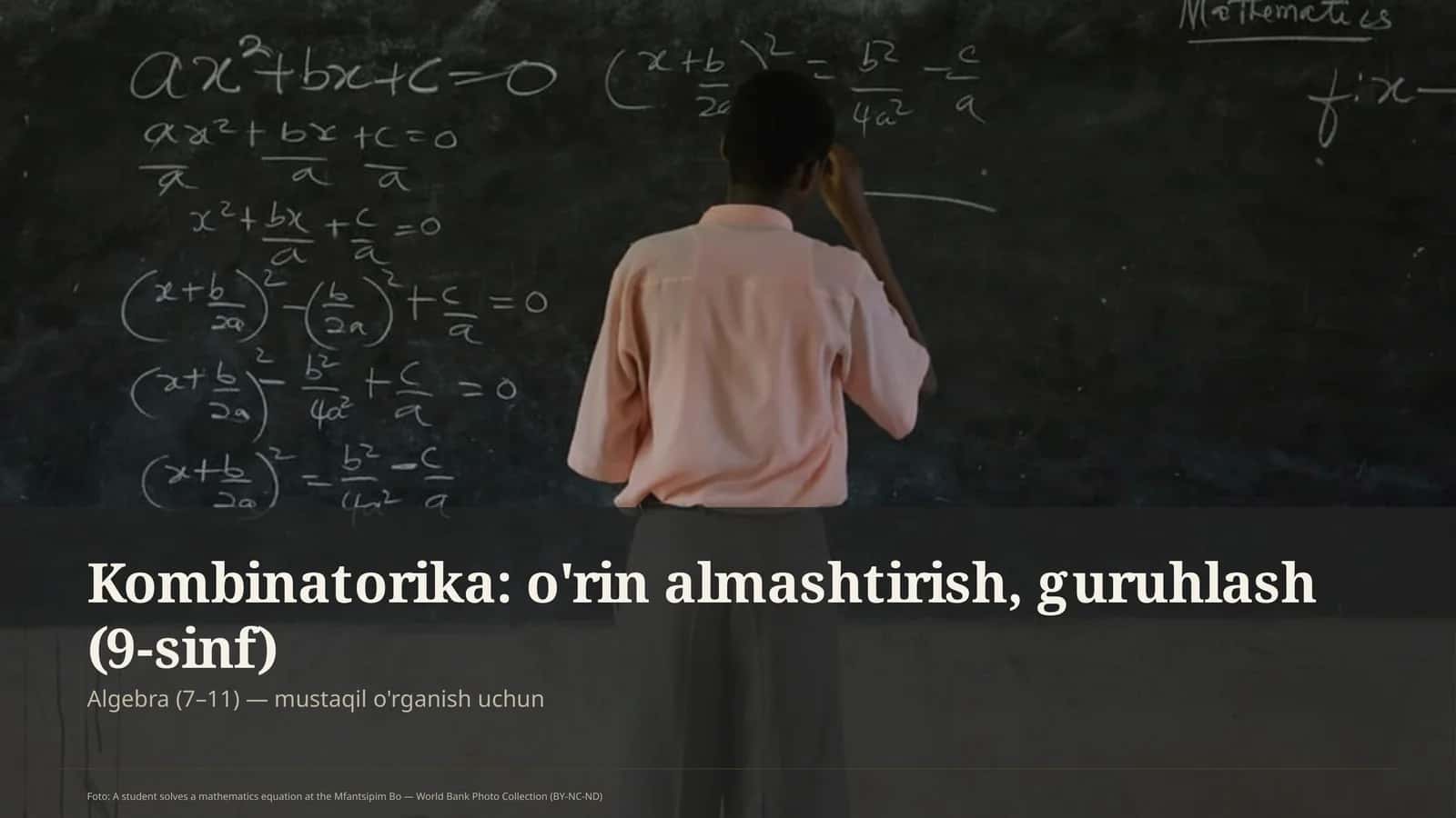 Kombinatorika: o'rin almashtirish, guruhlash (9-sinf)