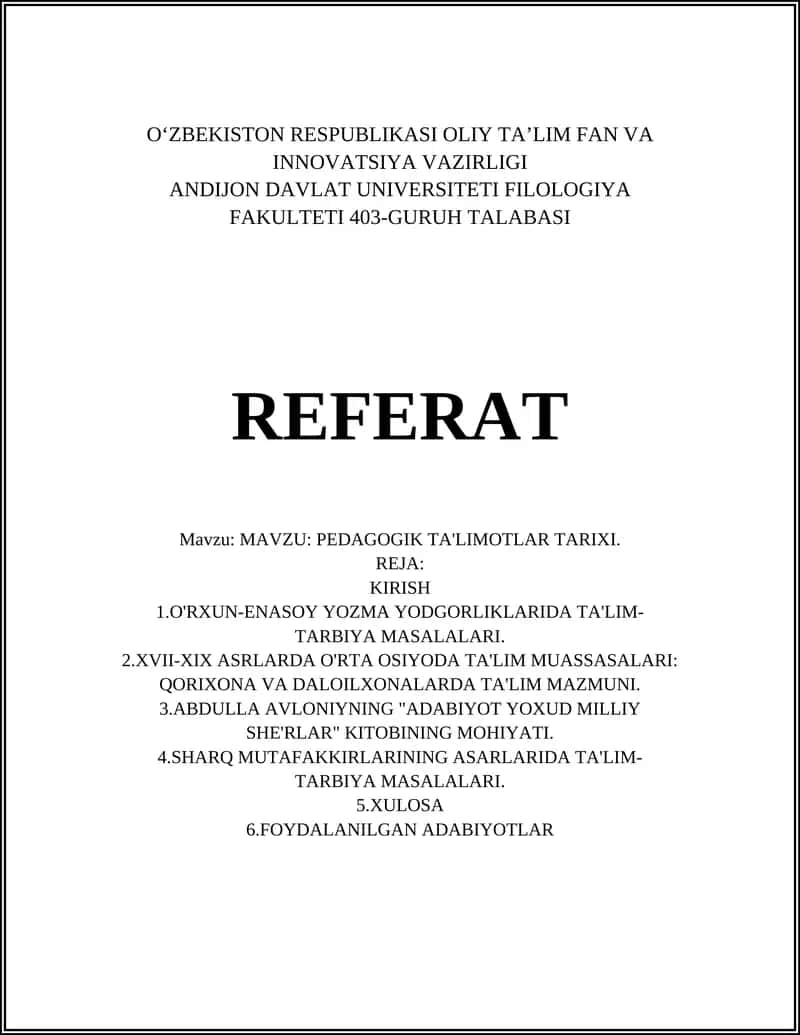 PEDAGOGIK TA'LIMOTLAR TARIXI