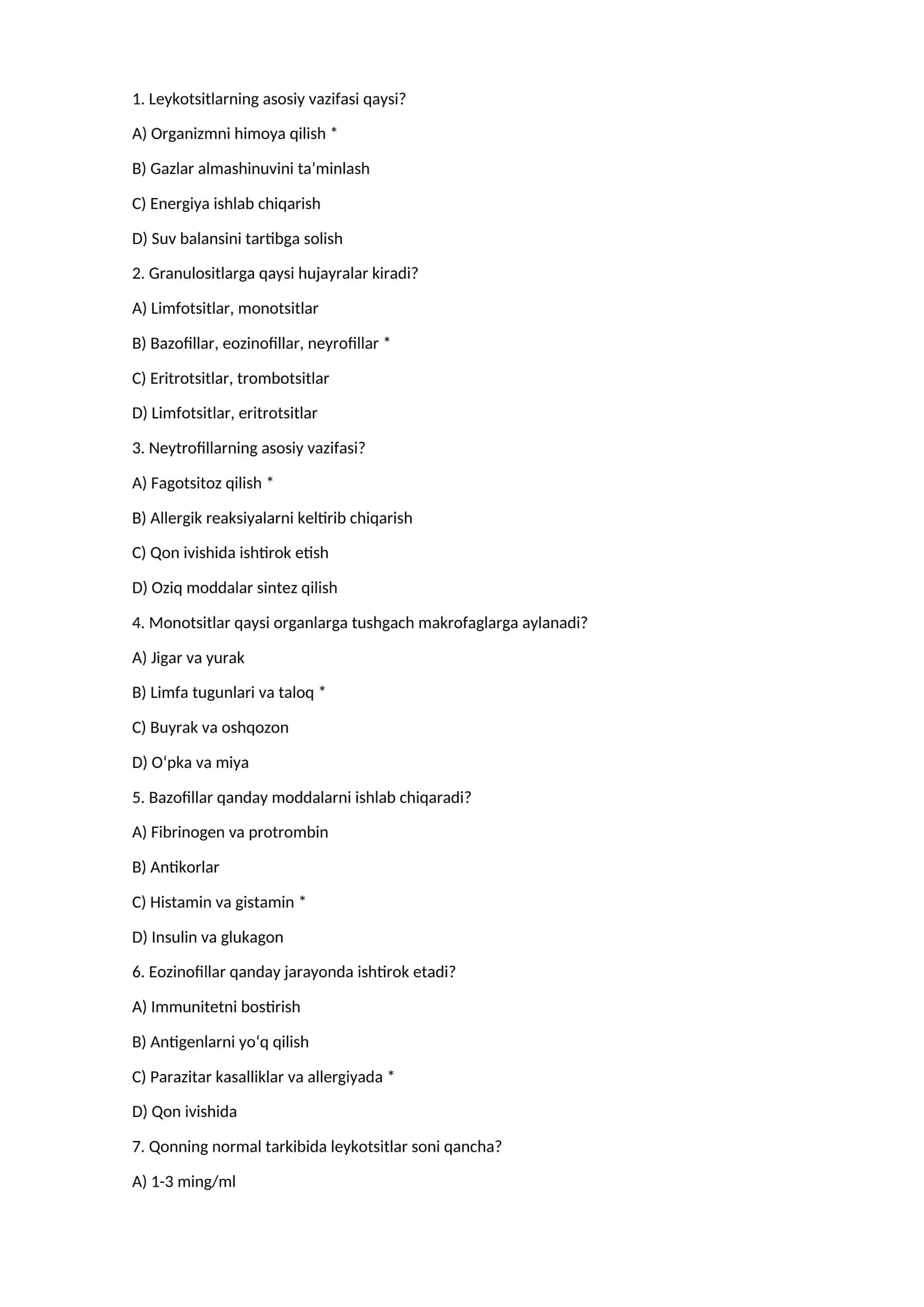 Leykotsitlar va ularning vazifalari