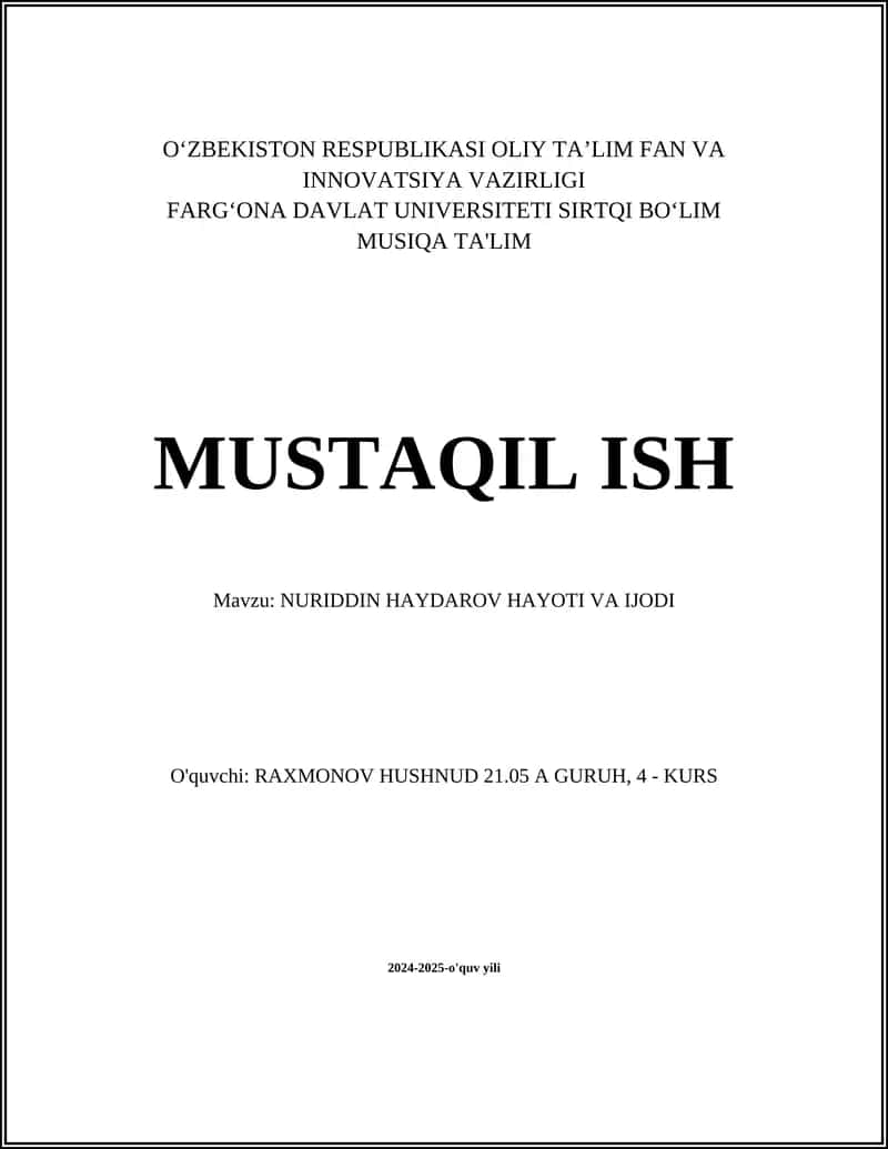 NURIDDIN HAYDAROV HAYOTI VA IJODI