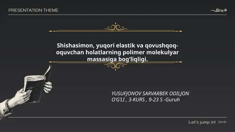 Polimer molekulyar massasi va shisha holatining o‘tish harorati Tg bog‘liqligi