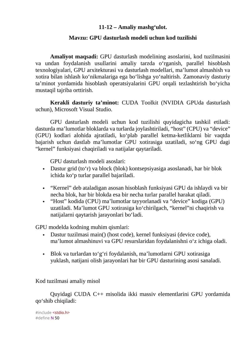 GPU dasturlash modeli uchun kod tuzilishi