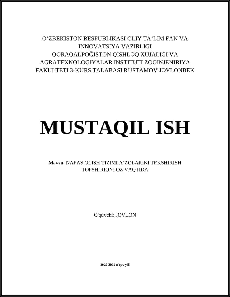NAFAS OLISH TIZIMI A’ZOLARINI TEKSHIRISH