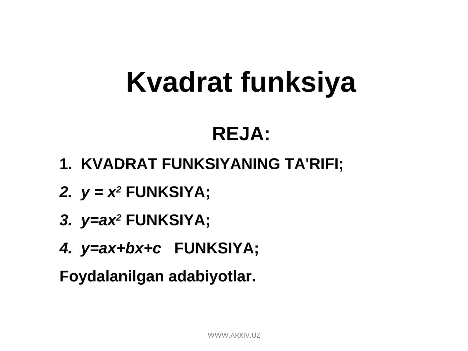KVADRAT FUNKSIYA