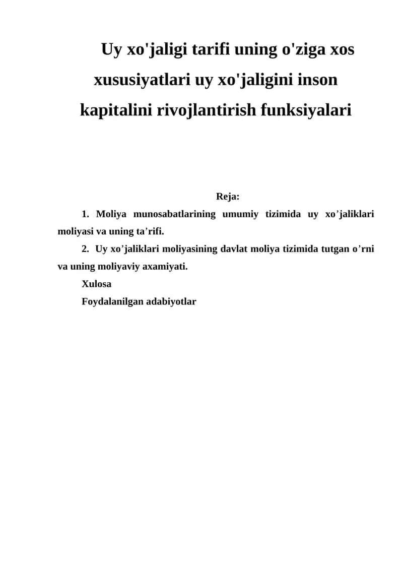 Uy xo'jaligi tarifi
