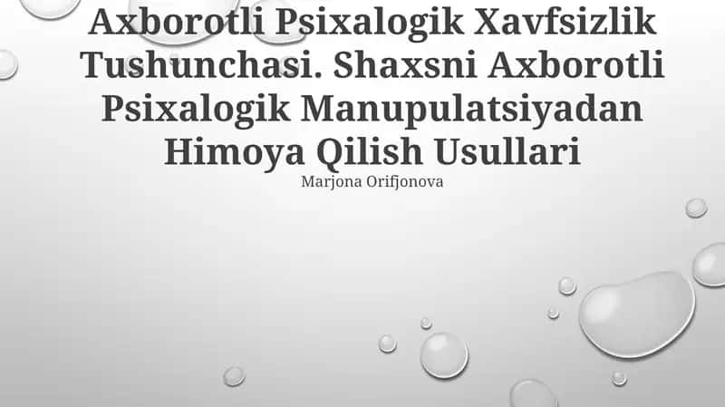 Axborotli Psixalogik Xavfsizlik Tushunchasi