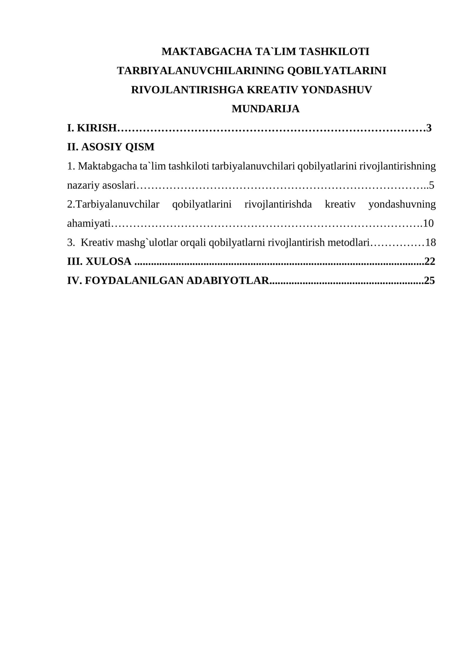 MAKTABGACHA TA`LIM TASHKILOTI TARBIYALANUVCHILARINING QOBILYATLARINI RIVOJLANTIRISHGA KREATIV YONDASHUV