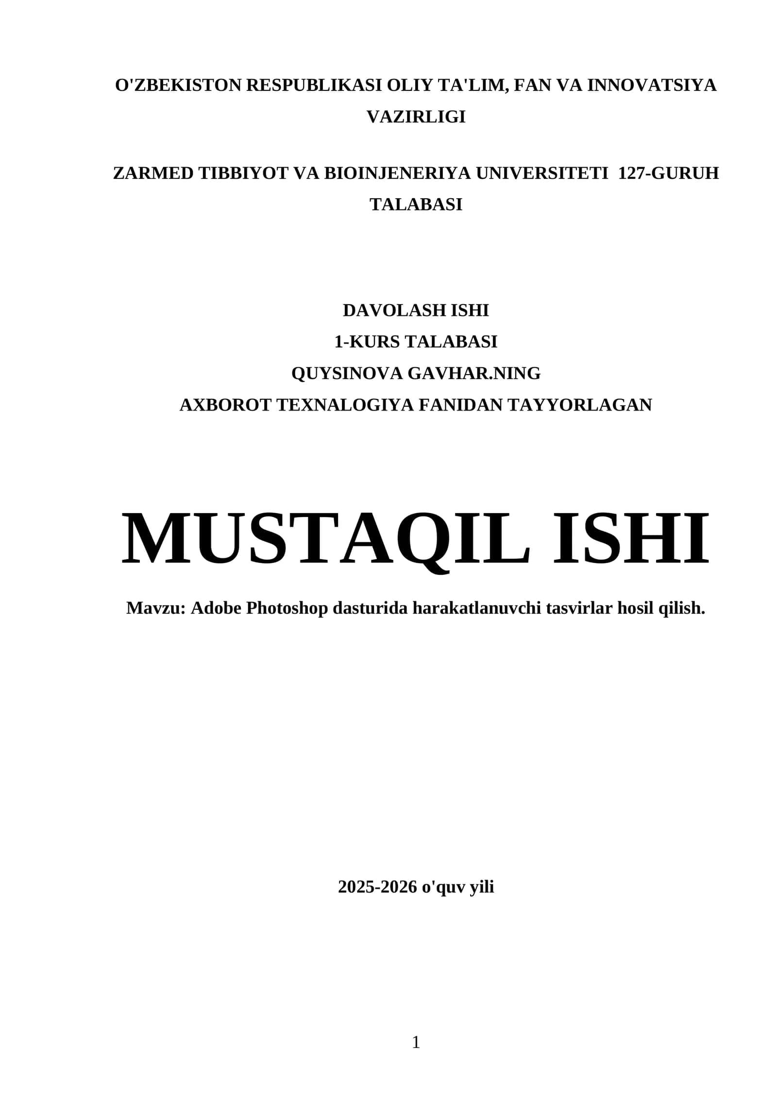Adobe Photoshop dasturida harakatlanuvchi tasvirlar hosil qilish