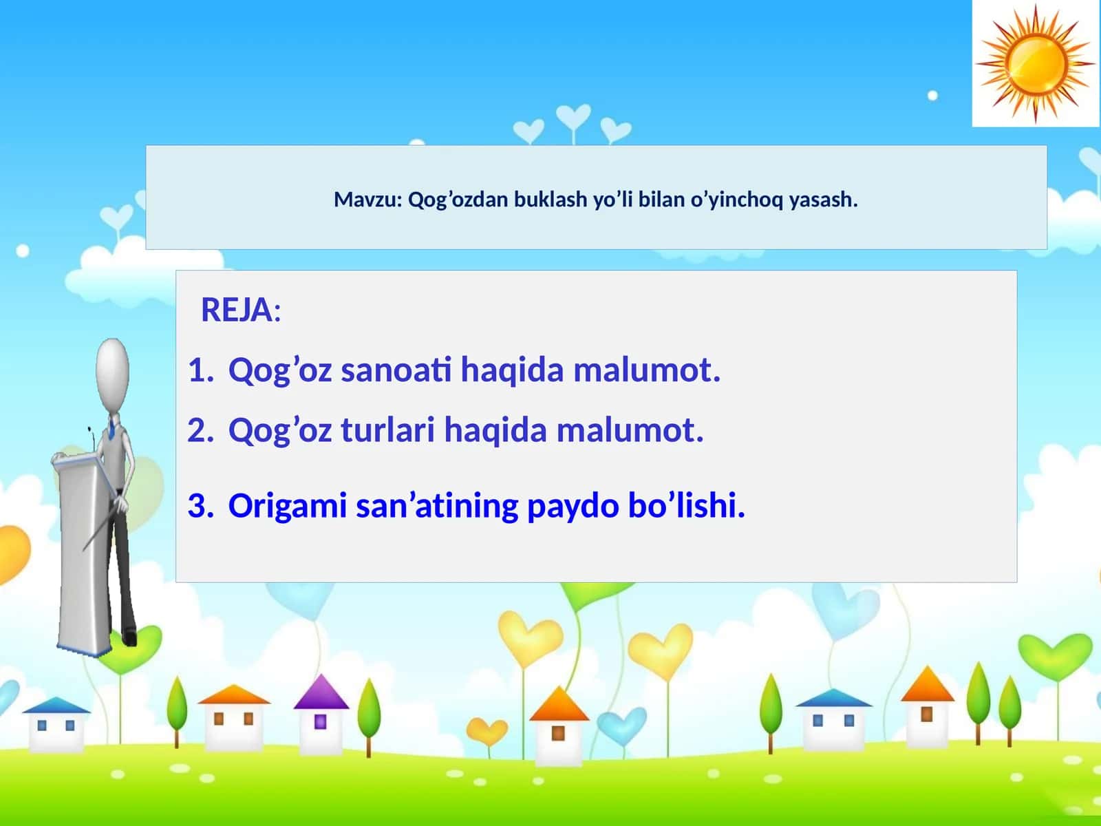 Qog’ozdan buklash yo’li bilan o’yinchoq yasash