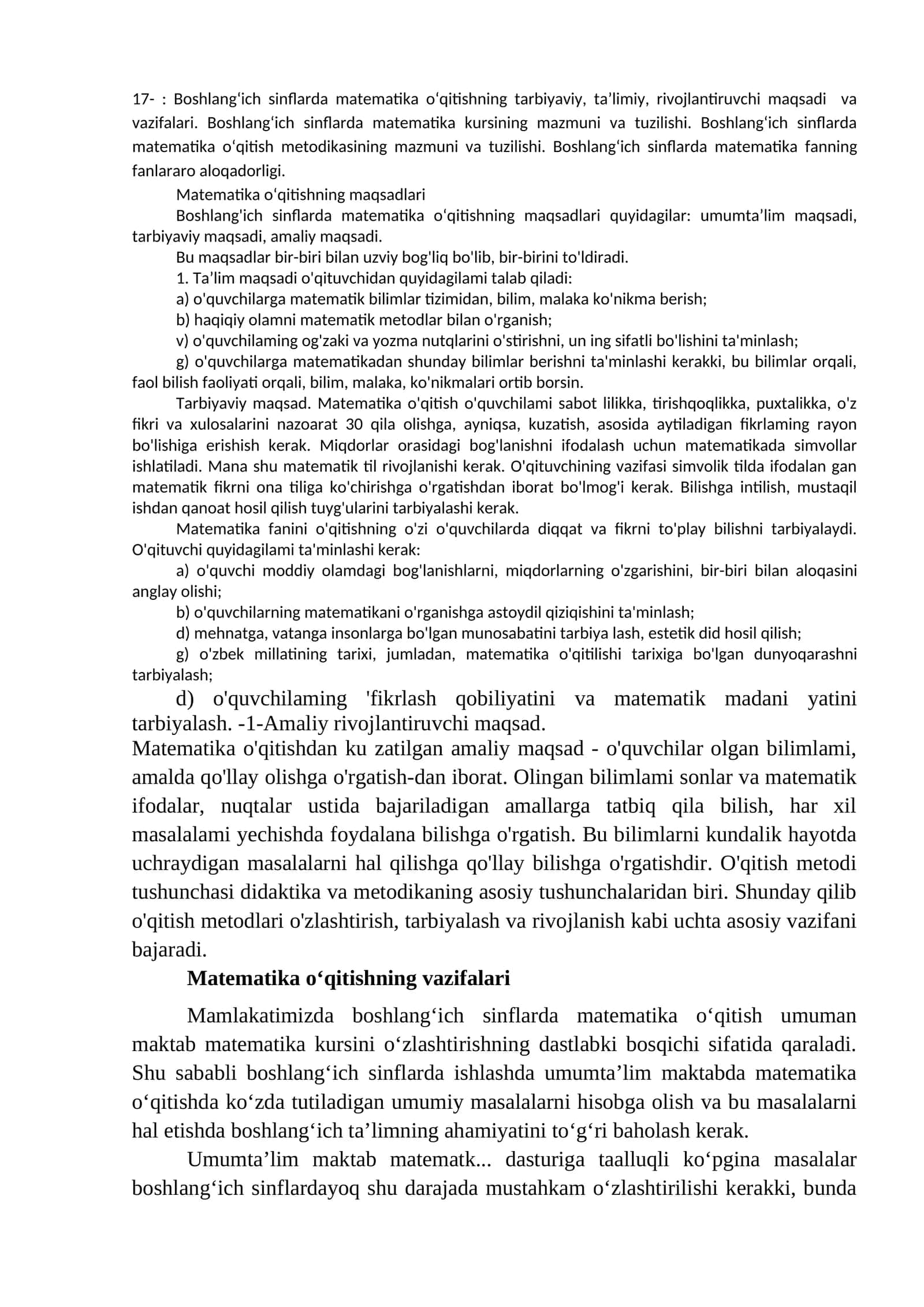 Boshlang‘ich sinflarda matematika o‘qitishning maqsadlari