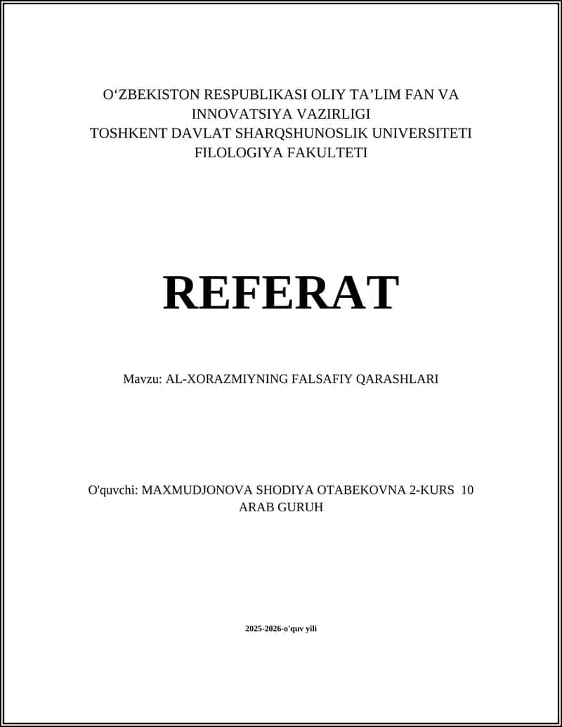 AL-XORAZMIYNING FALSAFIY QARASHLARI