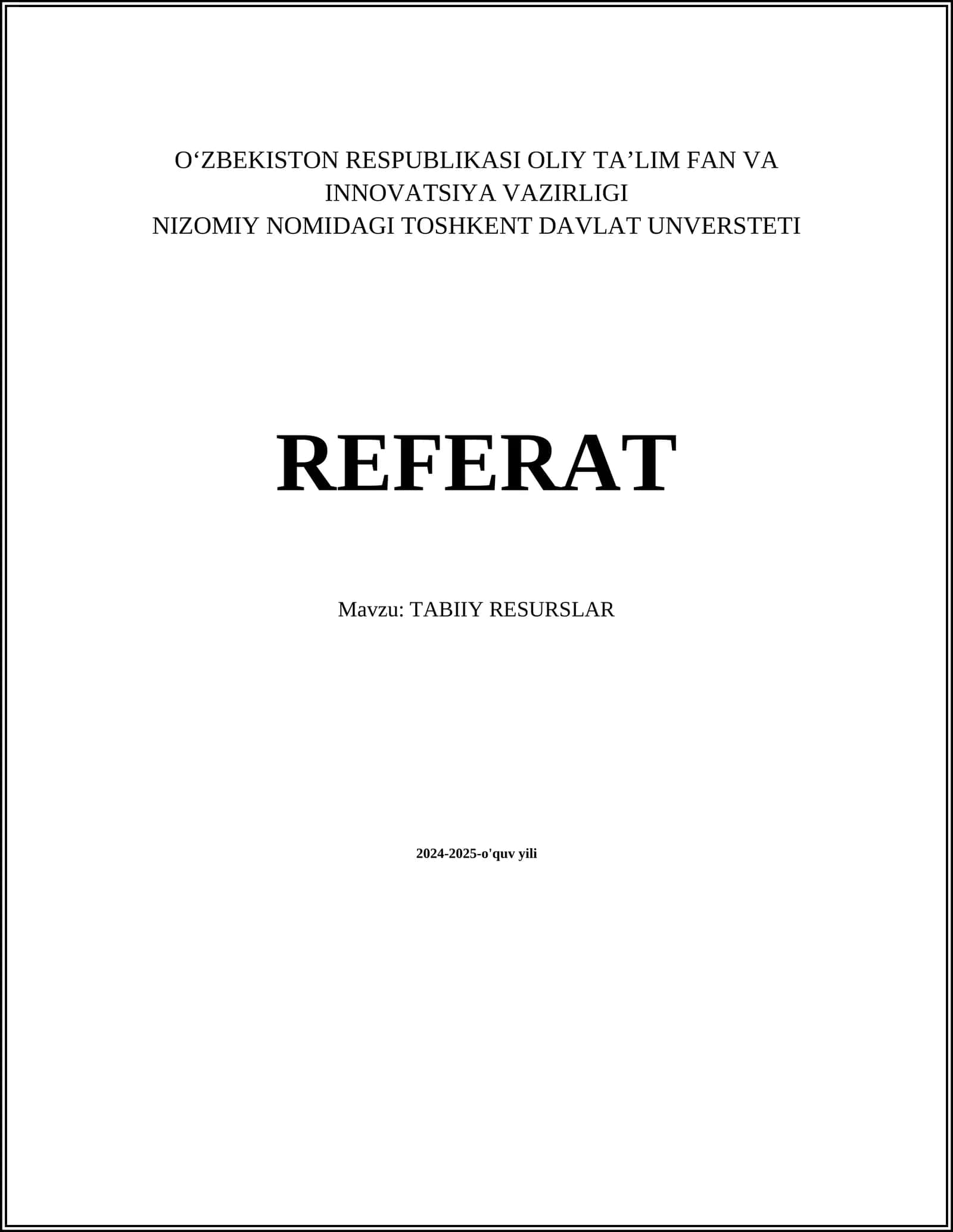 TABIIY RESURSLAR
