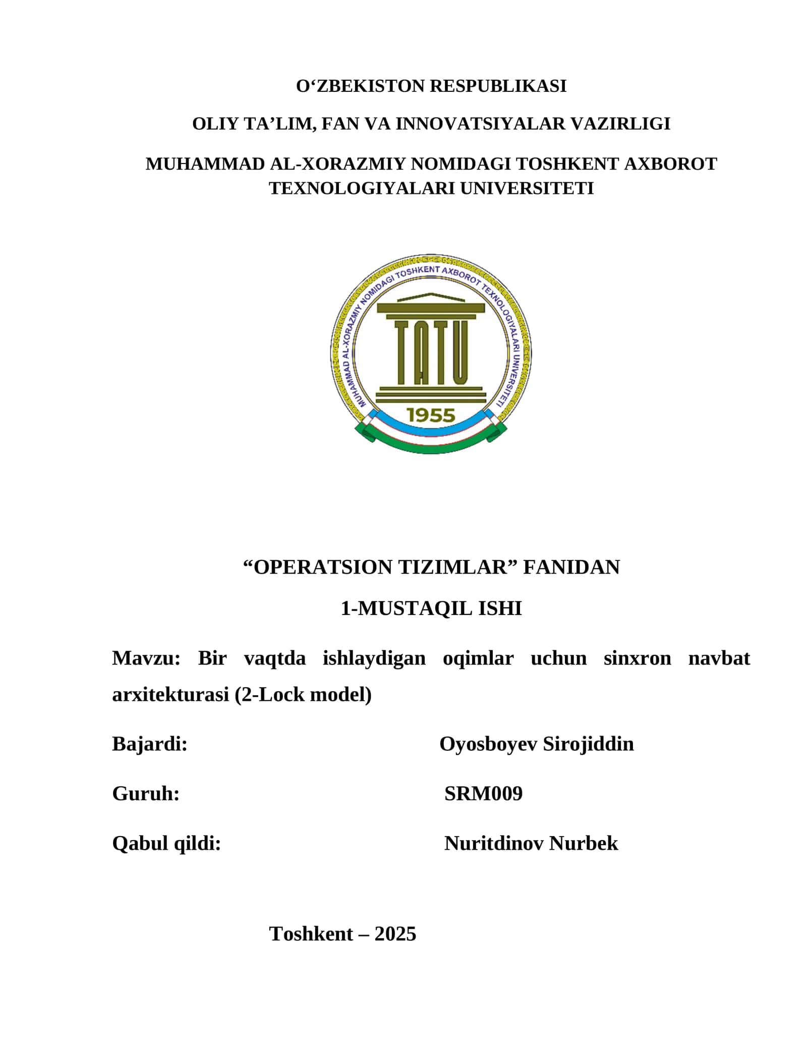 Bir vaqtda ishlaydigan oqimlar uchun sinxron navbat arxitekturasi (2-Lock model)