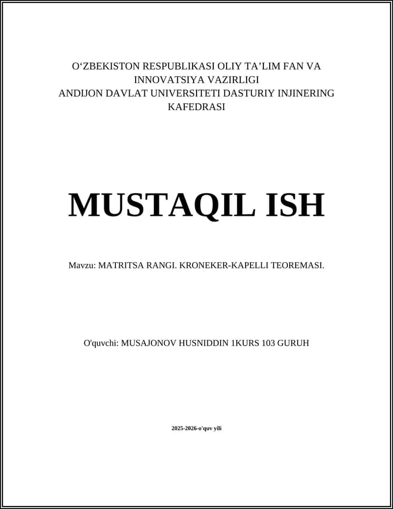 MATRITSA RANGI. KRONEKER-KAPELLI TEOREMASI