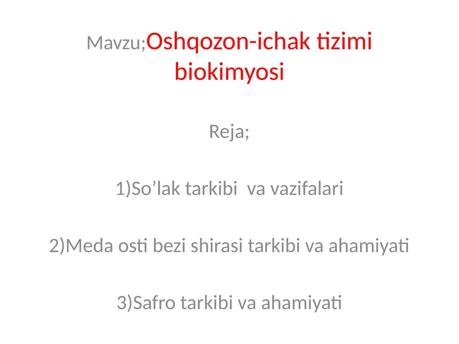 Oshqozon-ichak tizimi biokimyosi