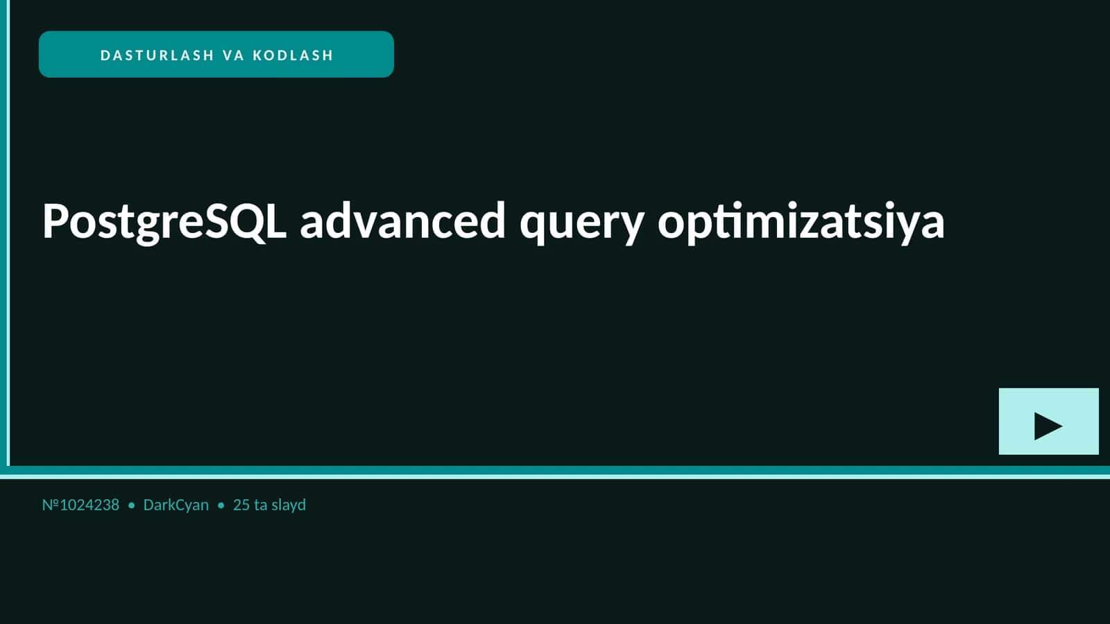 PostgreSQL advanced query optimizatsiya