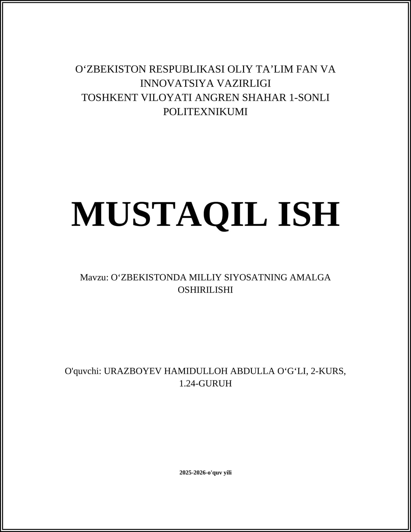 Oʻzbekistonda milliy siyosatning amalga oshirilishi