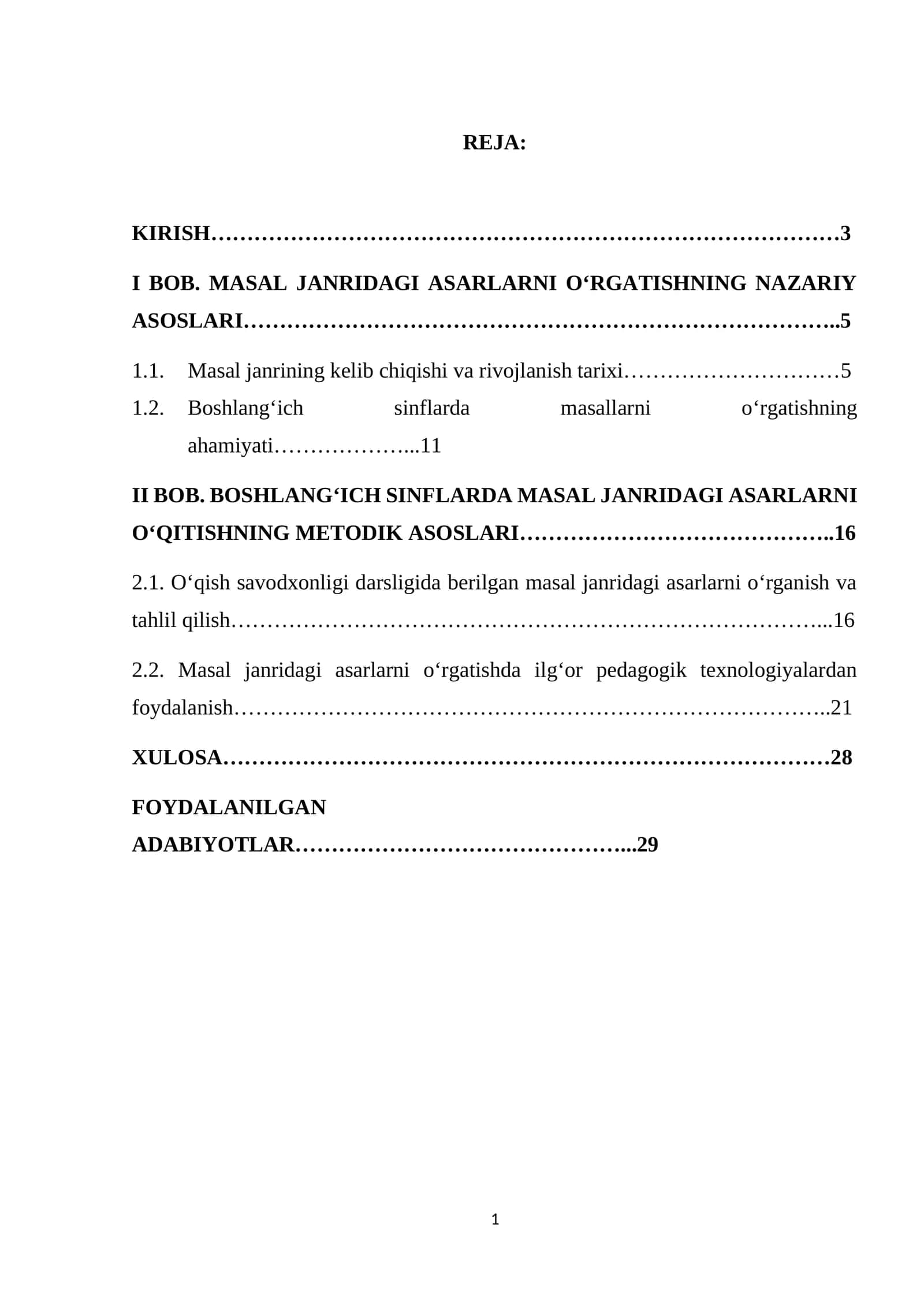 Masal janridagi asarlarni o'qitish metodikasi