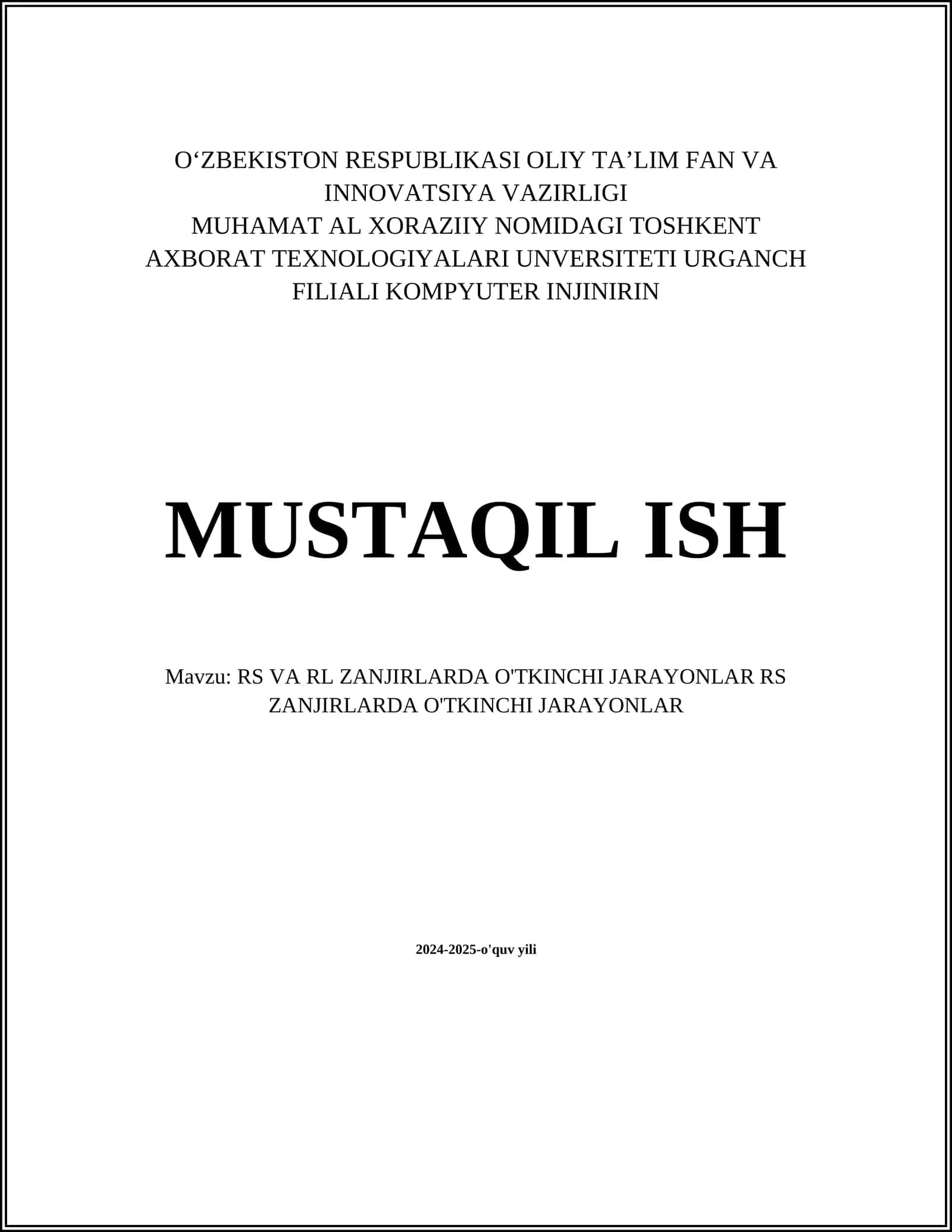 RS VA RL ZANJIRLARDA O'TKINCHI JARAYONLAR