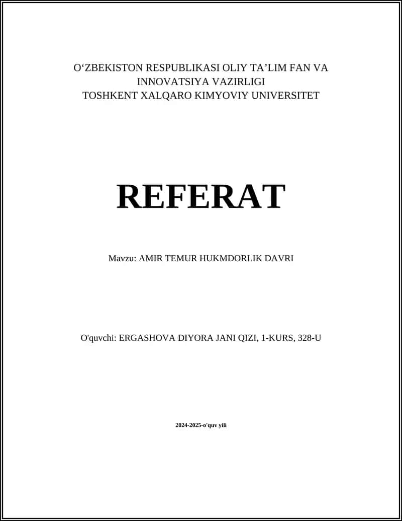 AMIR TEMUR HUKMDORLIK DAVRI