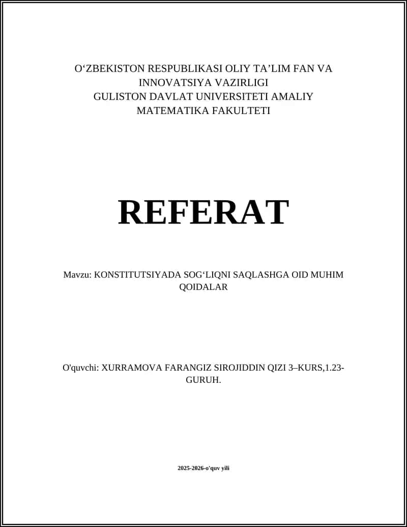 Konstitutsiyada sogʻliqni saqlashga oid muhim qoidalar