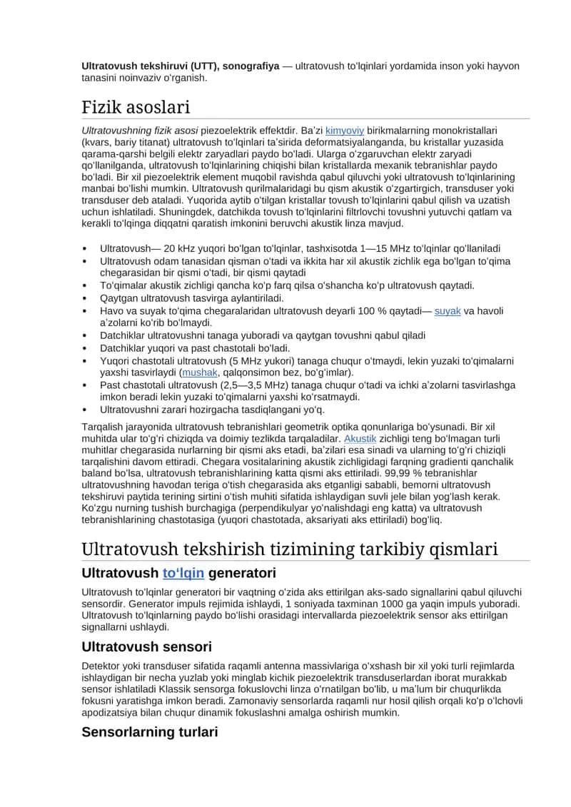Ultratovush tekshiruvi (UTT)