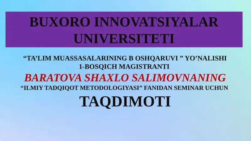 TA’LIM MUASSASALARINING B OSHQARUVI