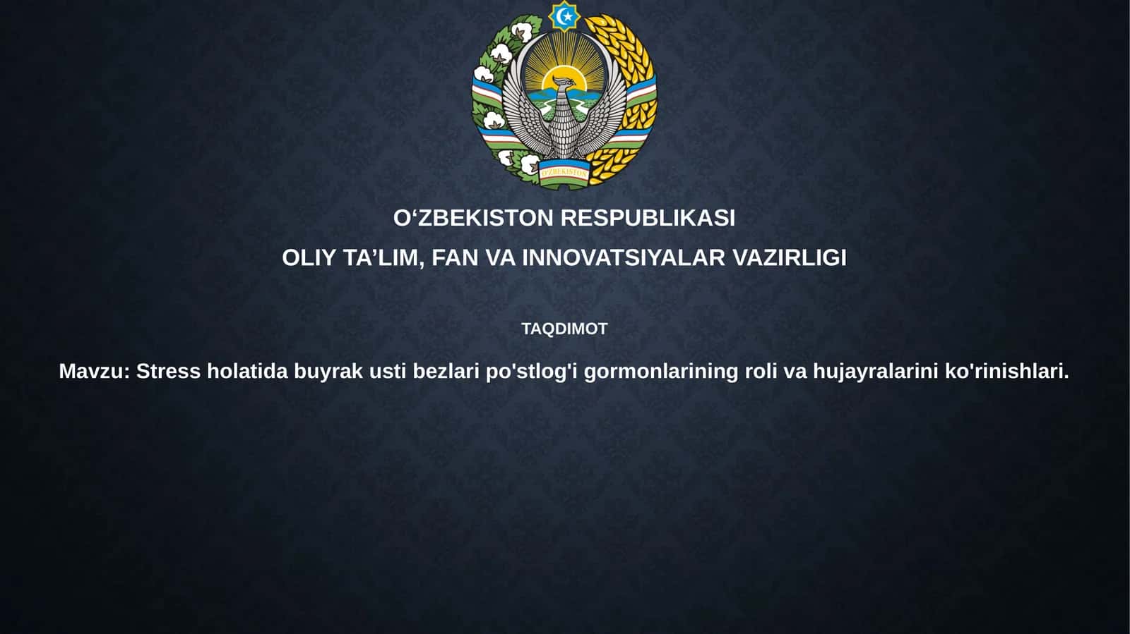 Stress ta'siri ostidagi buyrak usti bezi po'stloq qavati gormonlarining roli va hujayralari ko'rinishlari