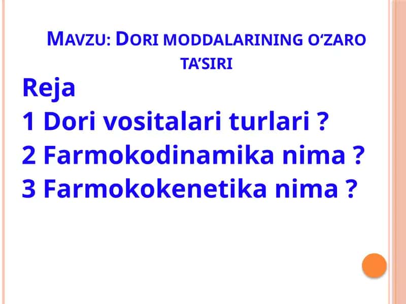 Dorivositalarining o'zarotasi