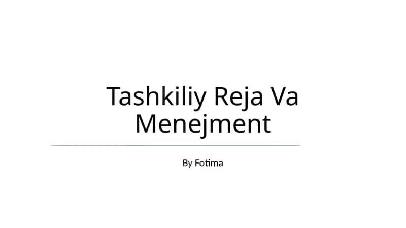 Tashkiliy Reja Va Menejment
