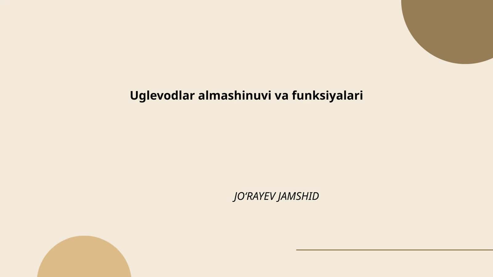 Uglevodlar almashinuvi va funksiyalari