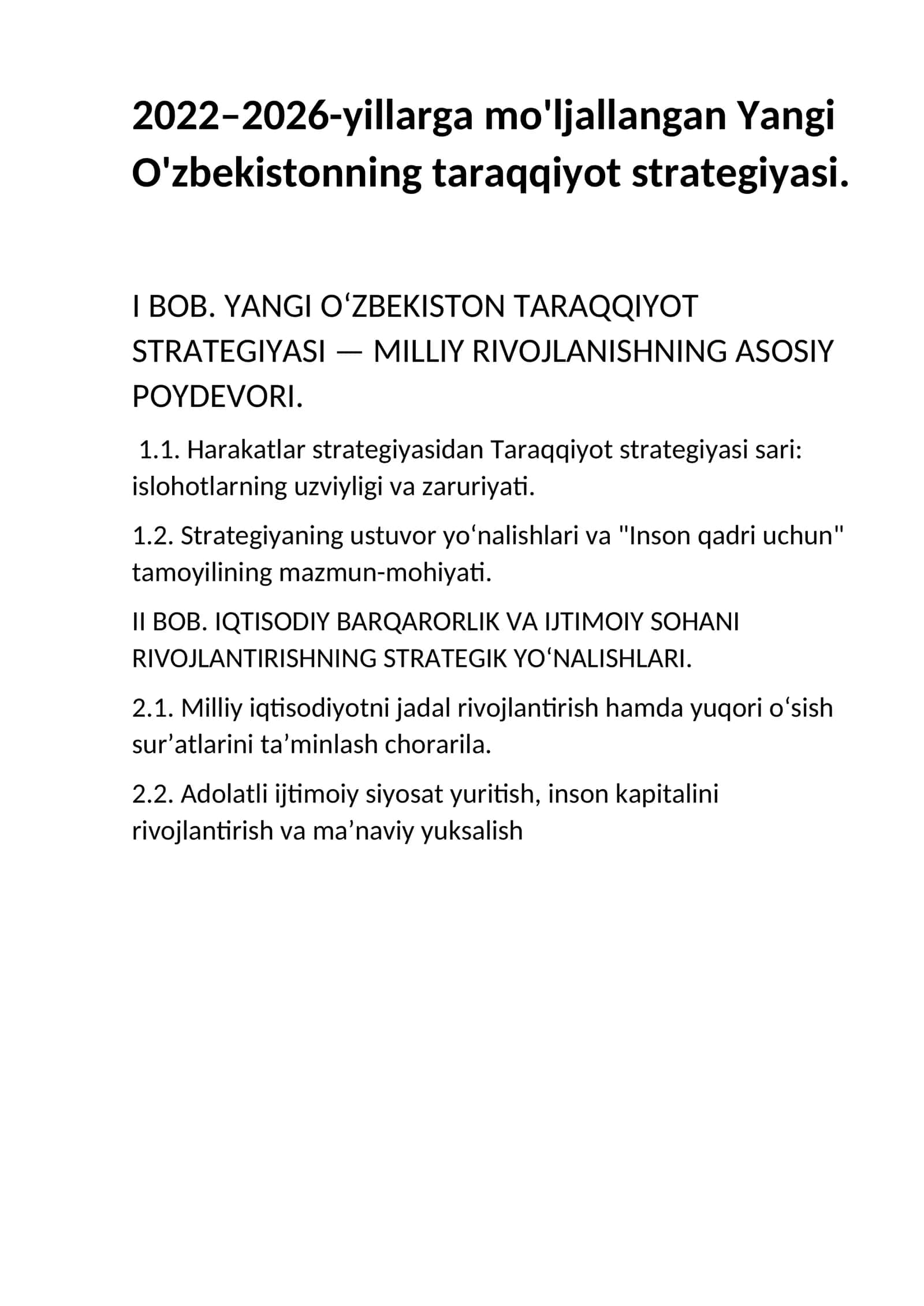 Yangi O'zbekiston Taraqqiyot Strategiyasi