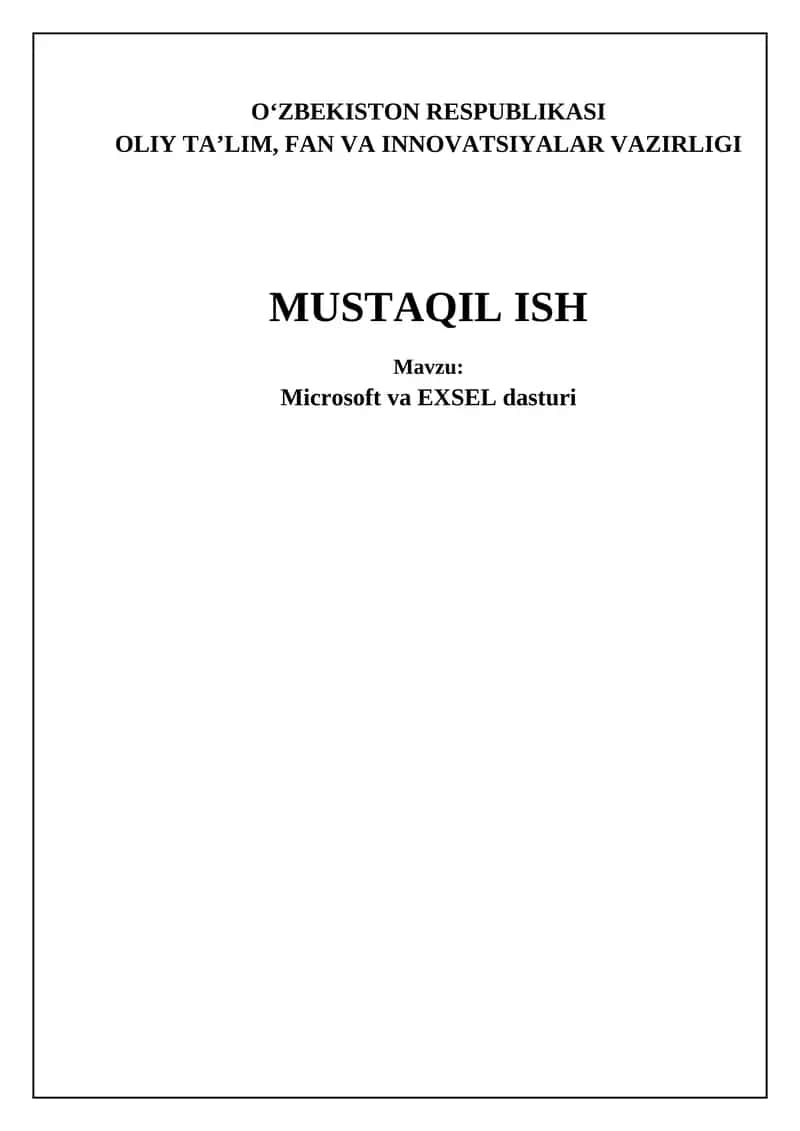Microsoft va EXSEL dasturi