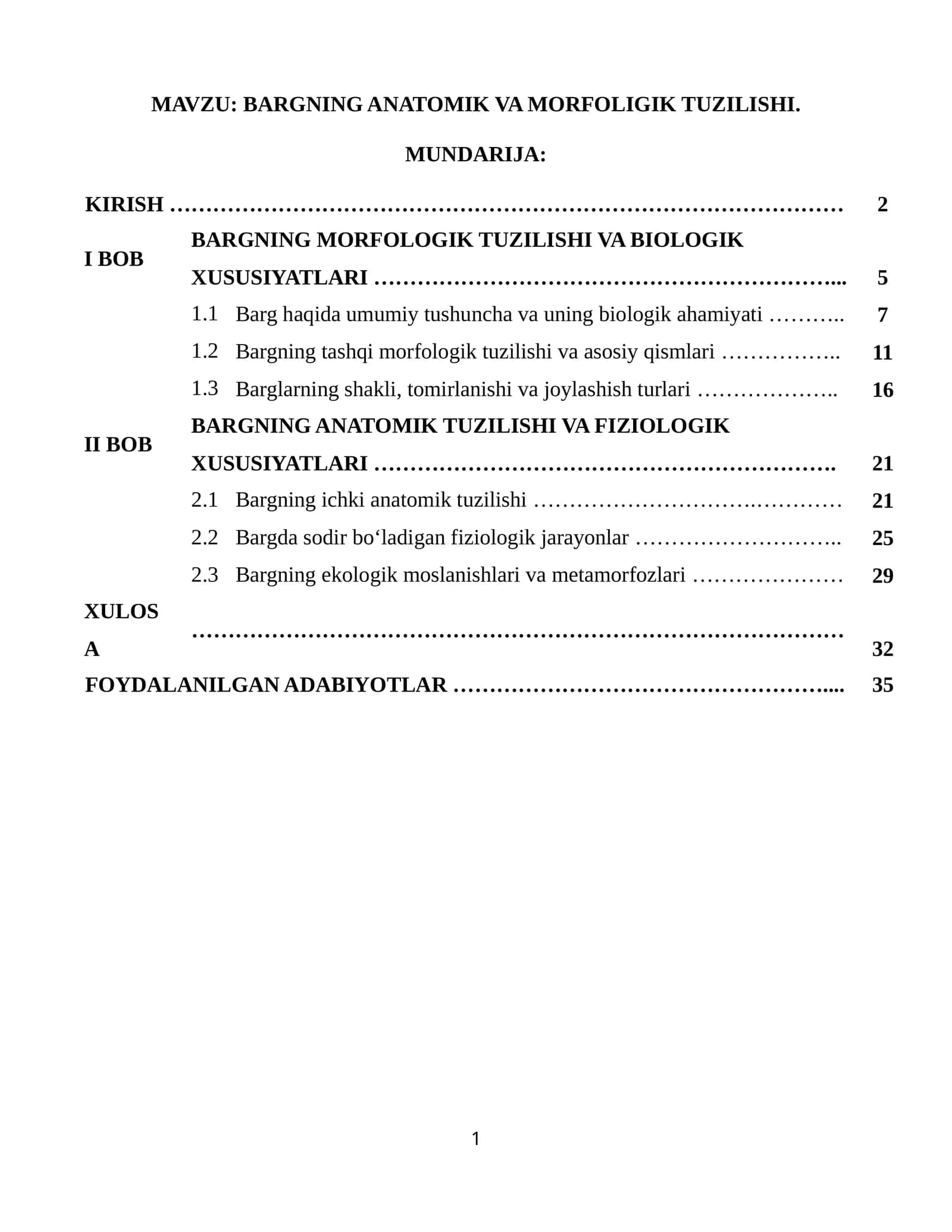 BARGNING ANATOMIK VA MORFOLIGIK TUZILISHI