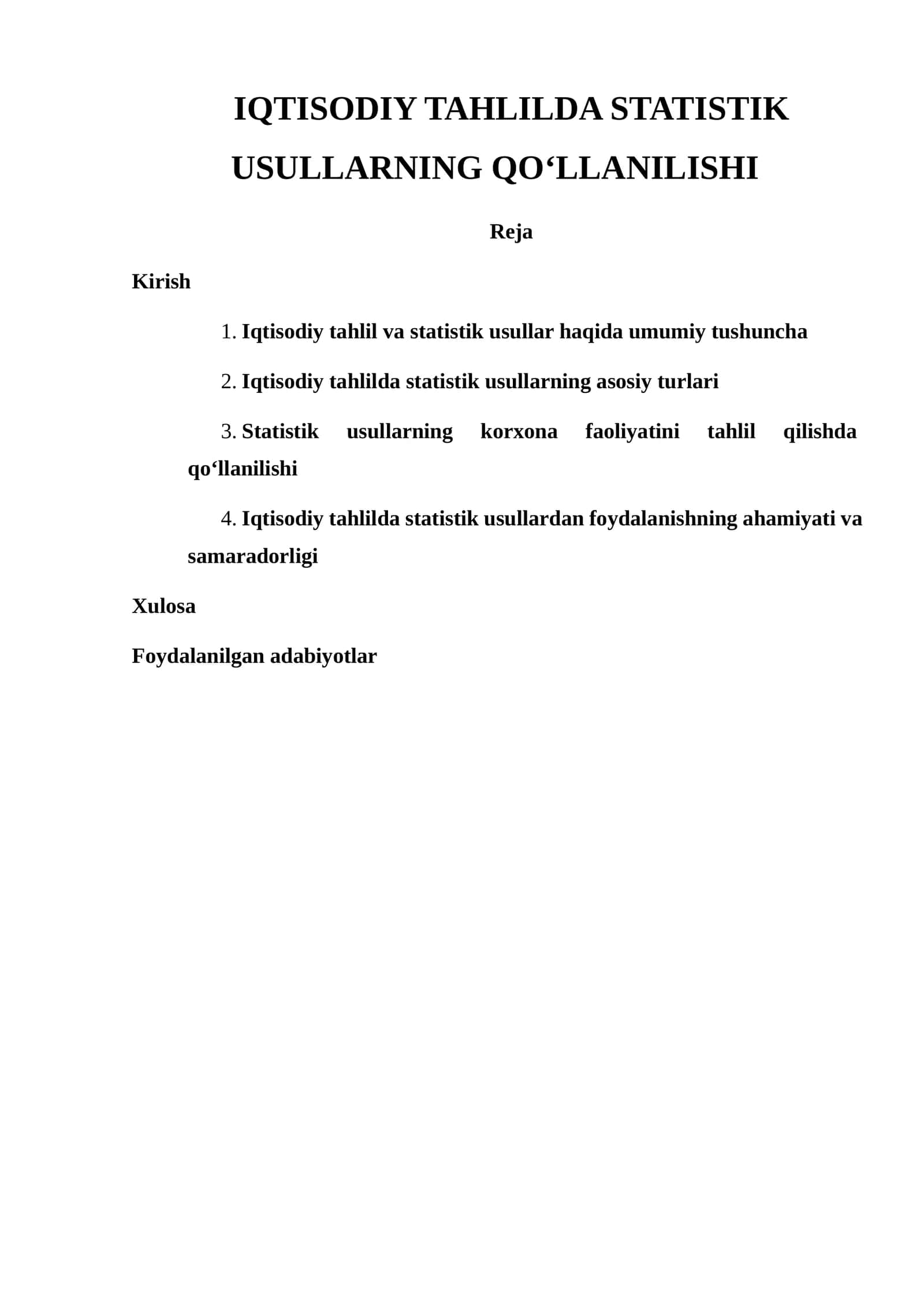 IQTISODIY TAHLILDA STATISTIK USULLARNING QO‘LLANILISHI