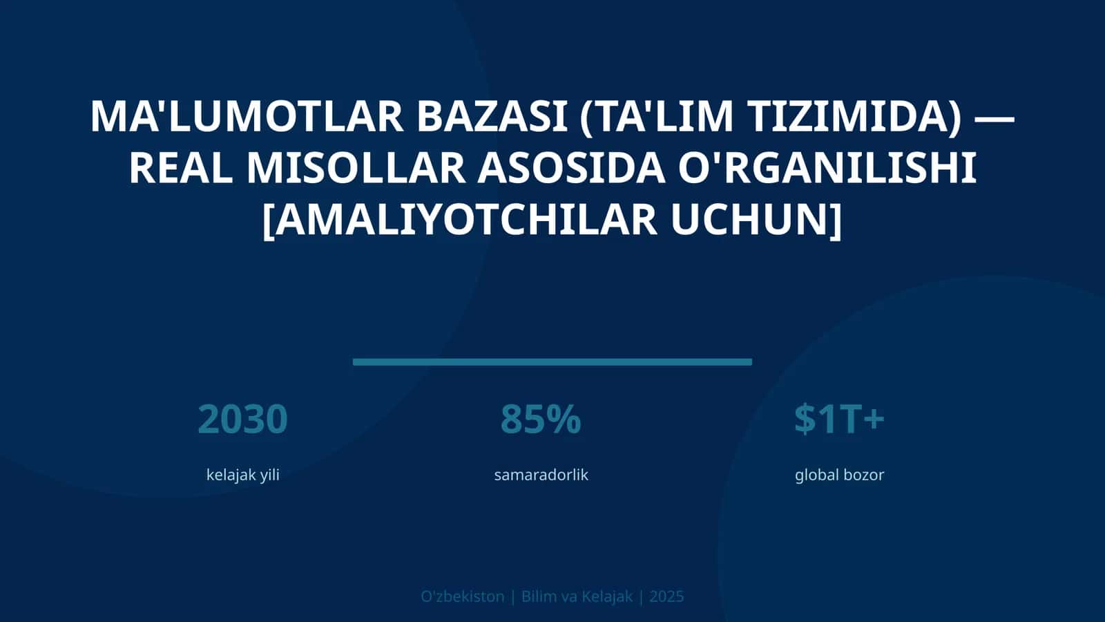 Ma'lumotlar bazasi (ta'lim tizimida) — real misollar asosida o'rganilishi [amaliyotchilar uchun]