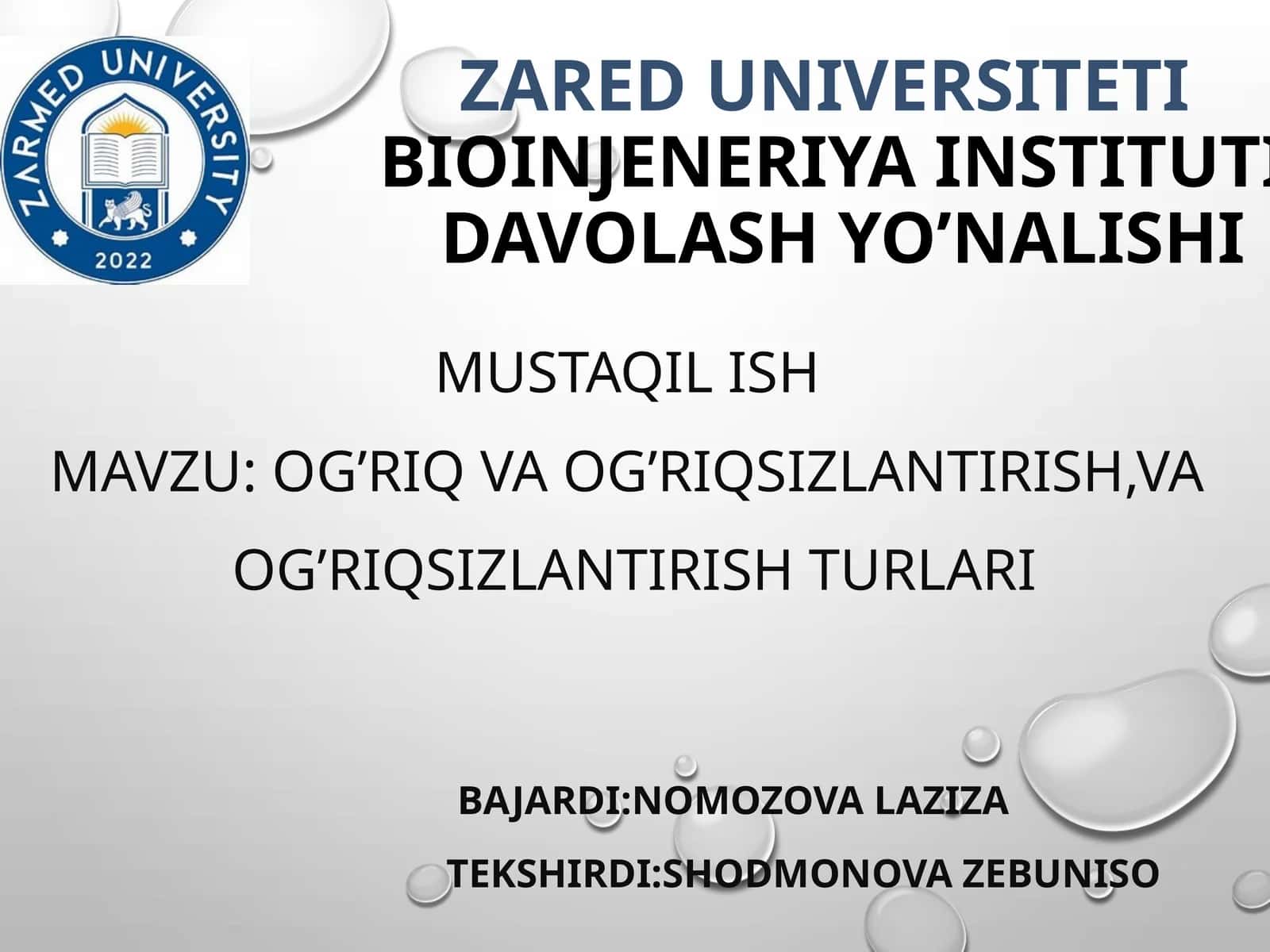 tibbiyot kasbiga kirish og'riqsizlantirish