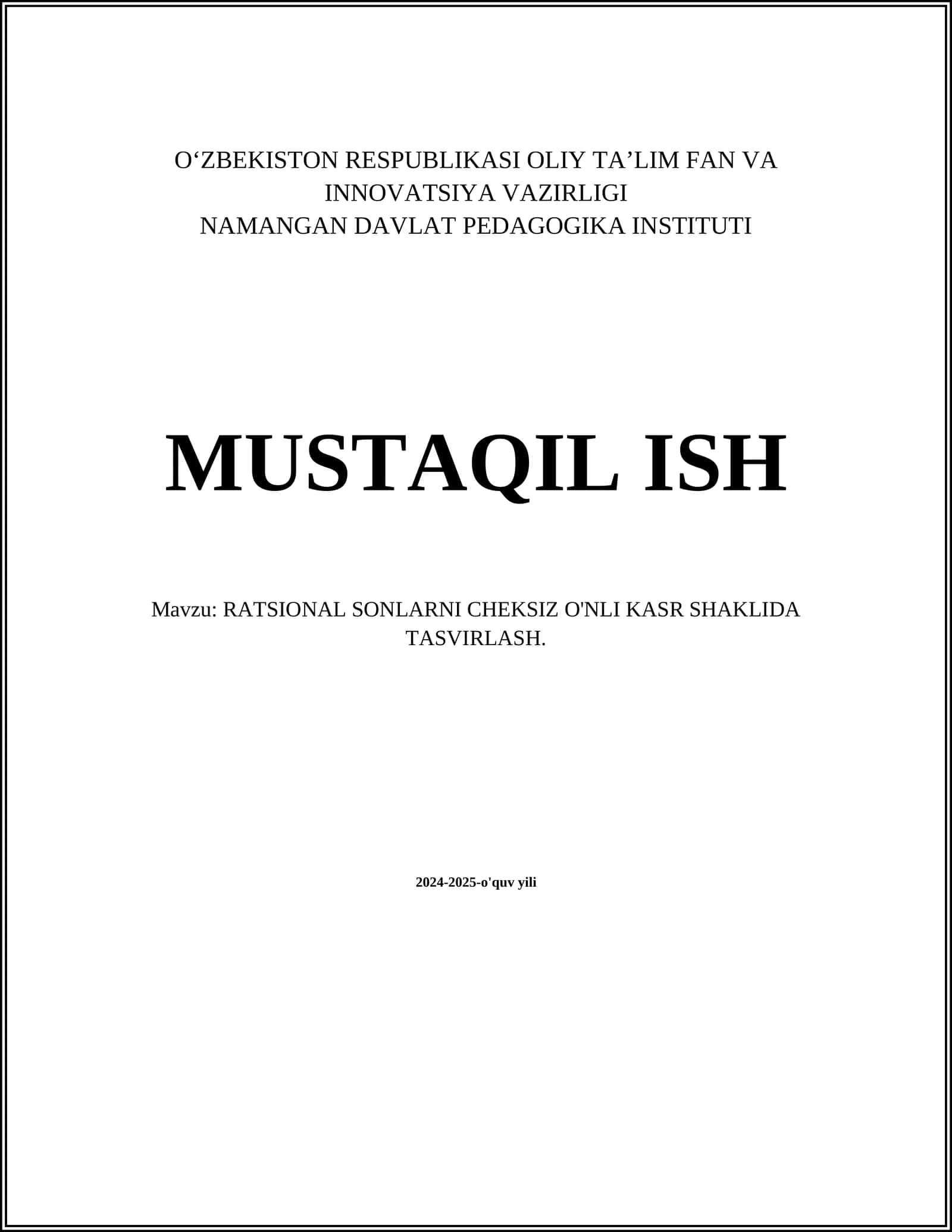 O'nli kasrlar nazariyasi