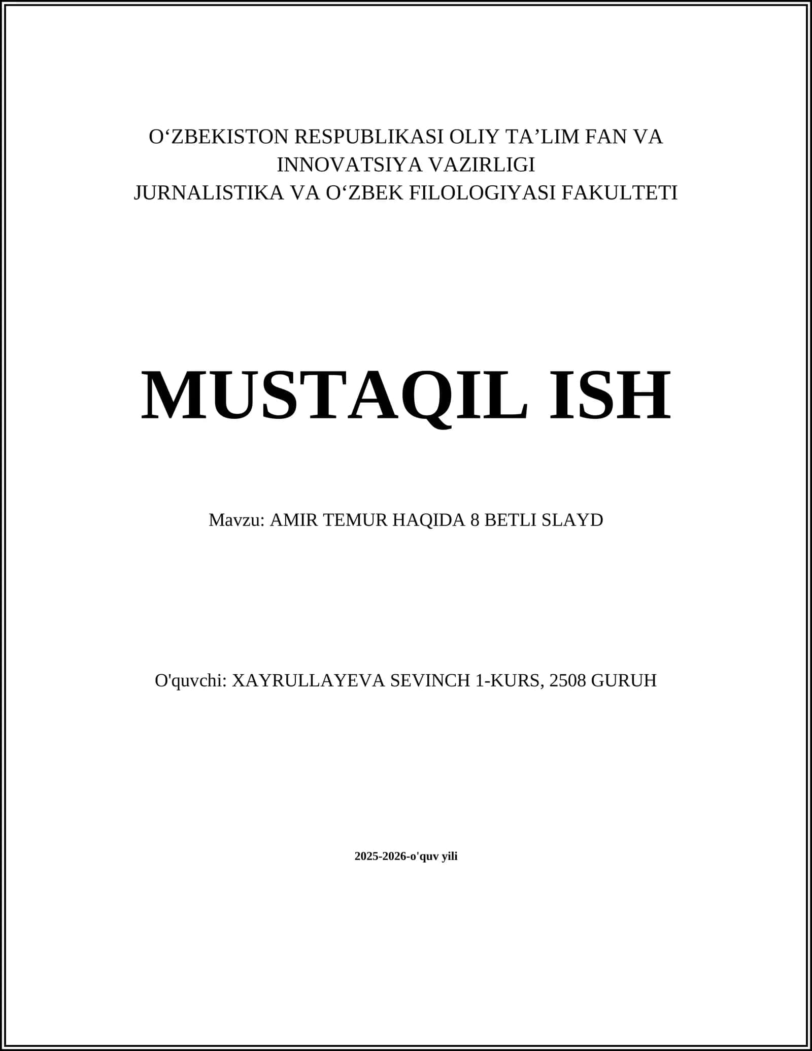 AMIR TEMUR HAQIDA 8 BETLI SLAYD