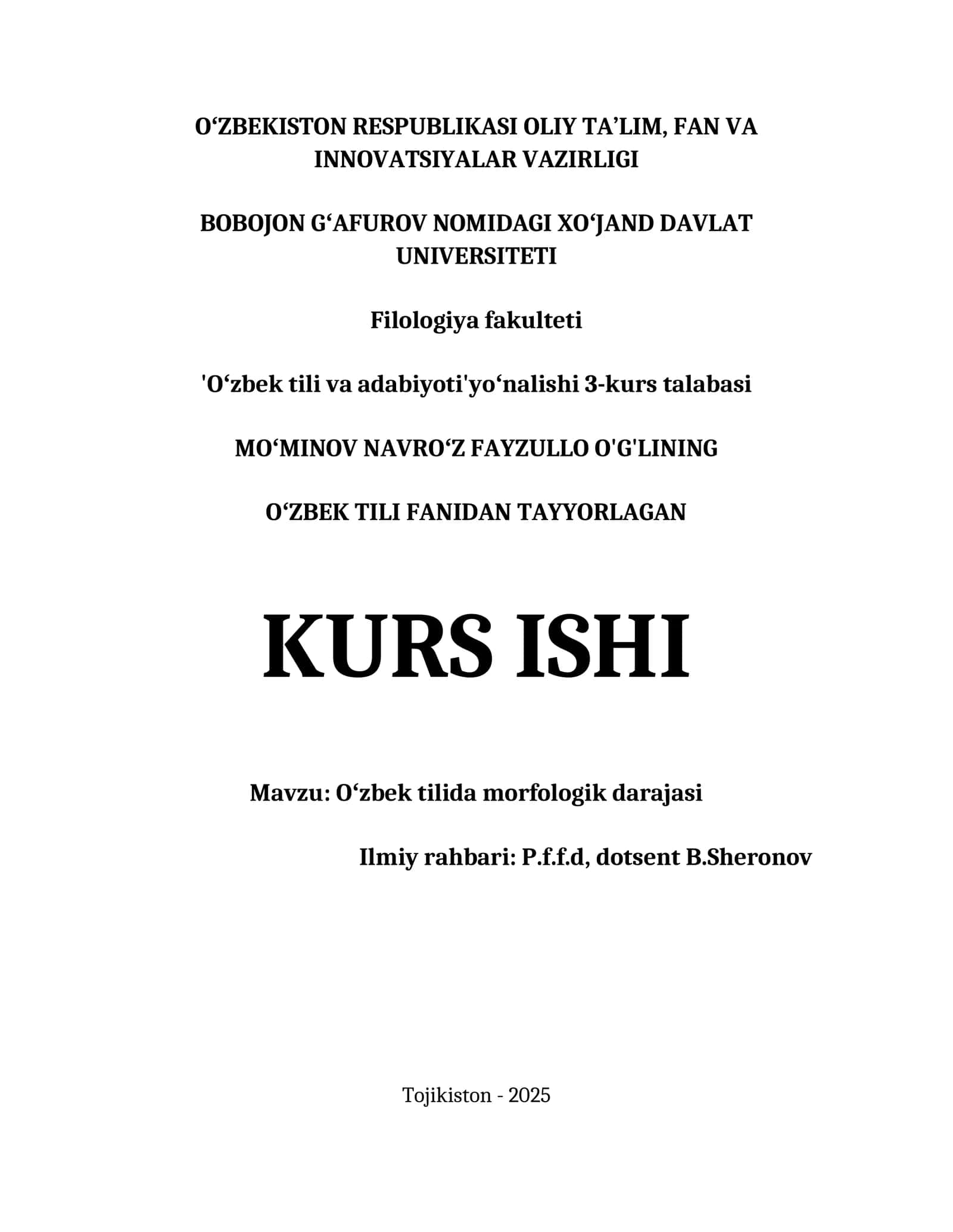 Oʻzbek tilida morfologik darajasi