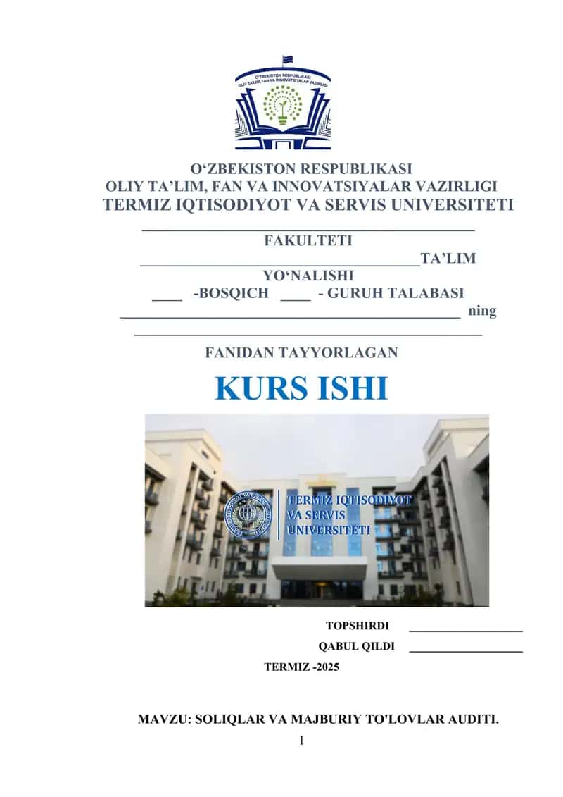 SOLIQLAR VA MAJBURIY TO'LOVLAR AUDITI
