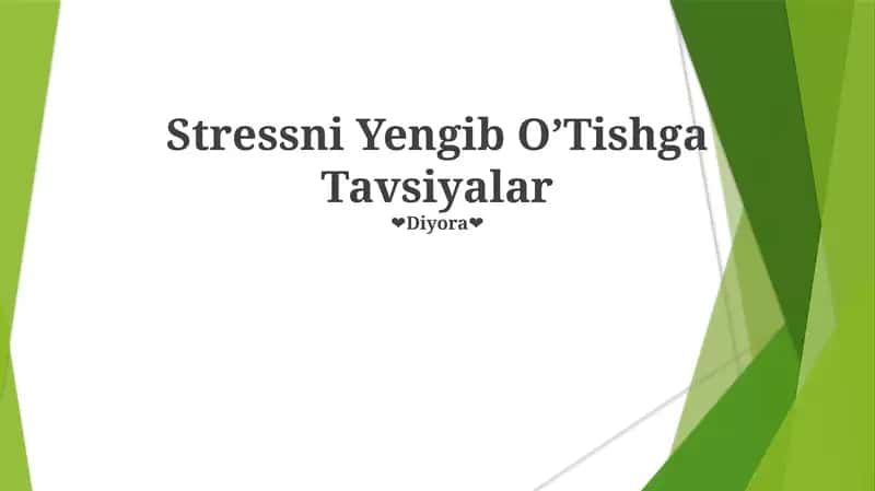 Stressni Yengib O’Tishga Tavsiyalar