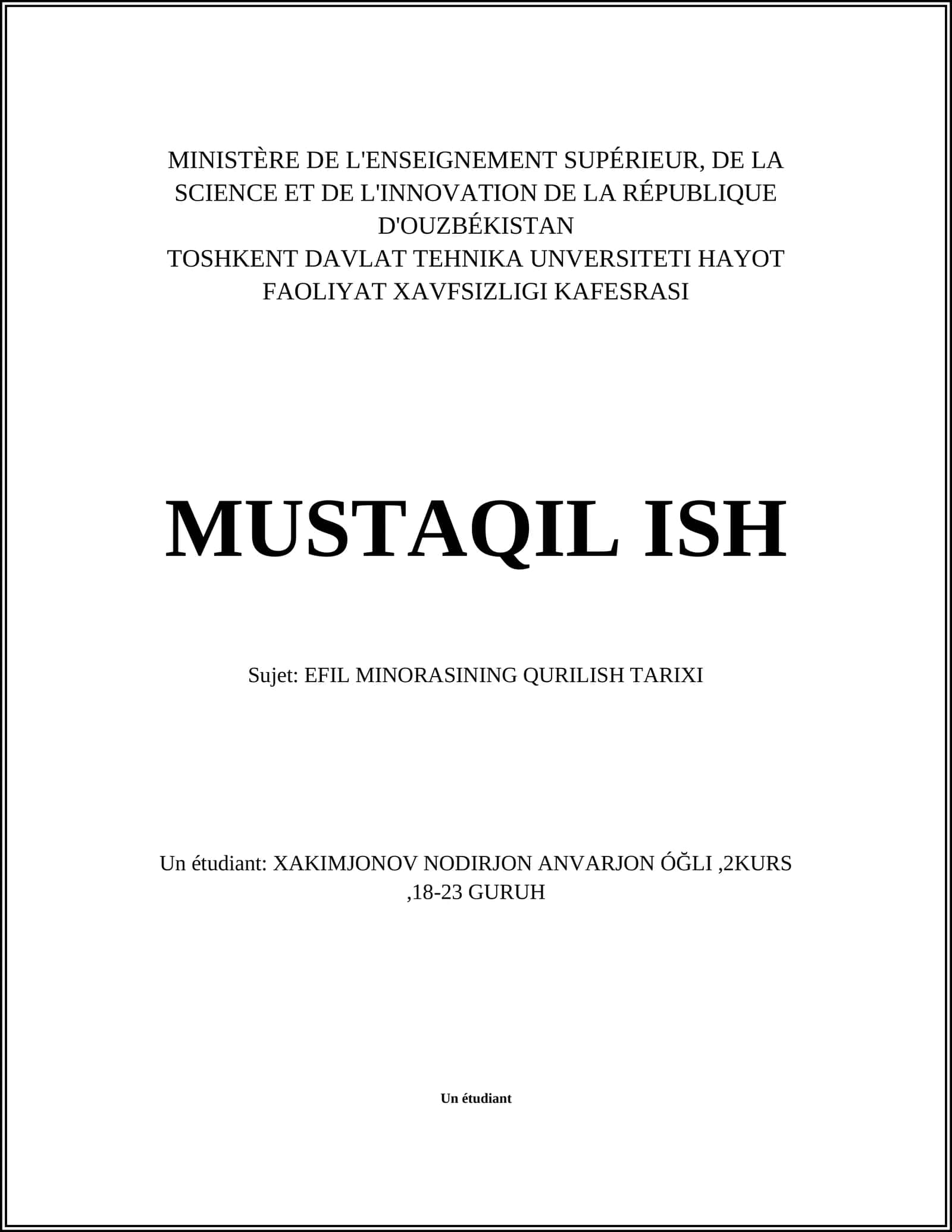 EFIL MINORASINING QURILISH TARIXI