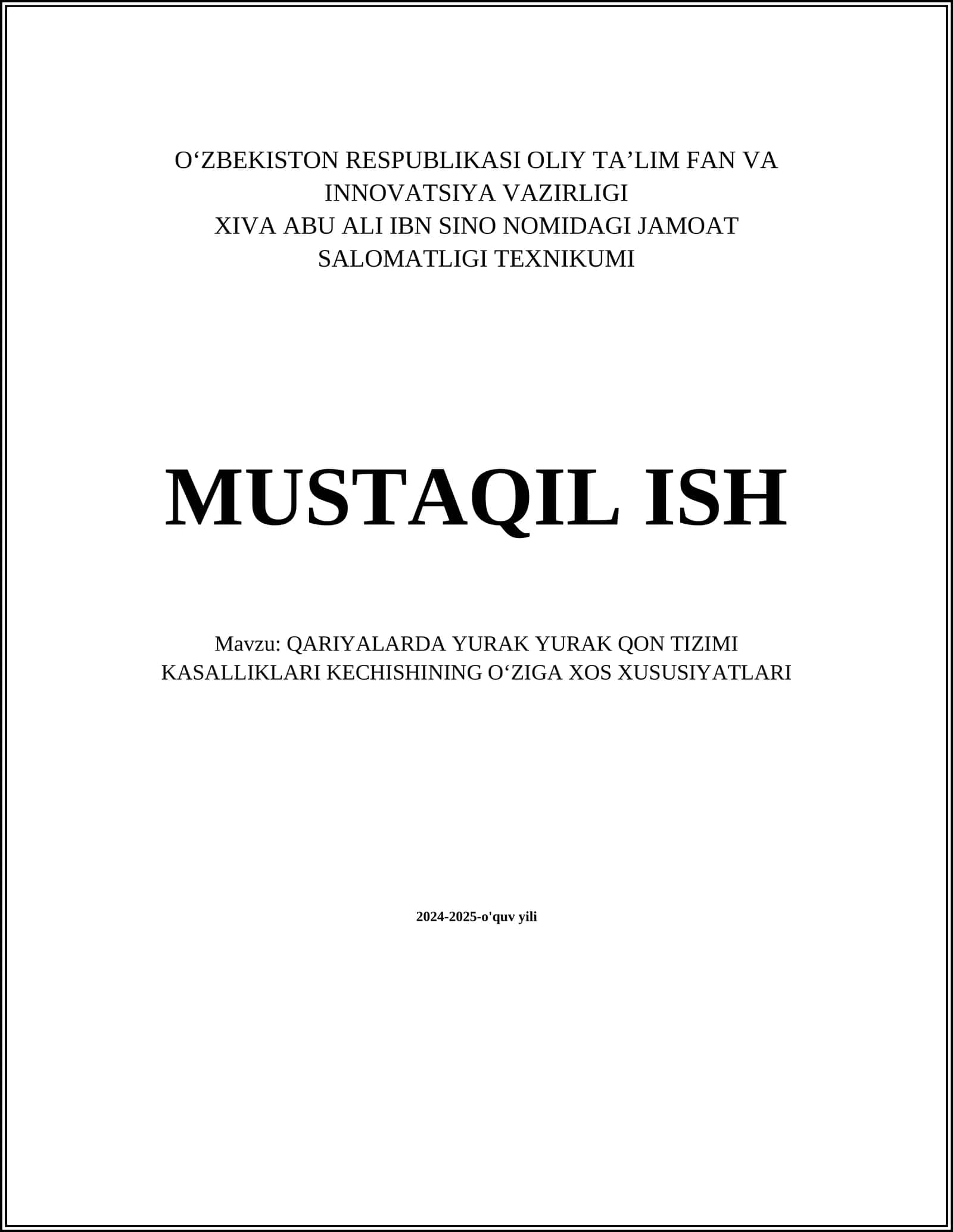 QARIYALARDA YURAK YURAK QON TIZIMI KASALLIKLARI KECHISHINING OʻZIGA XOS XUSUSIYATLARI