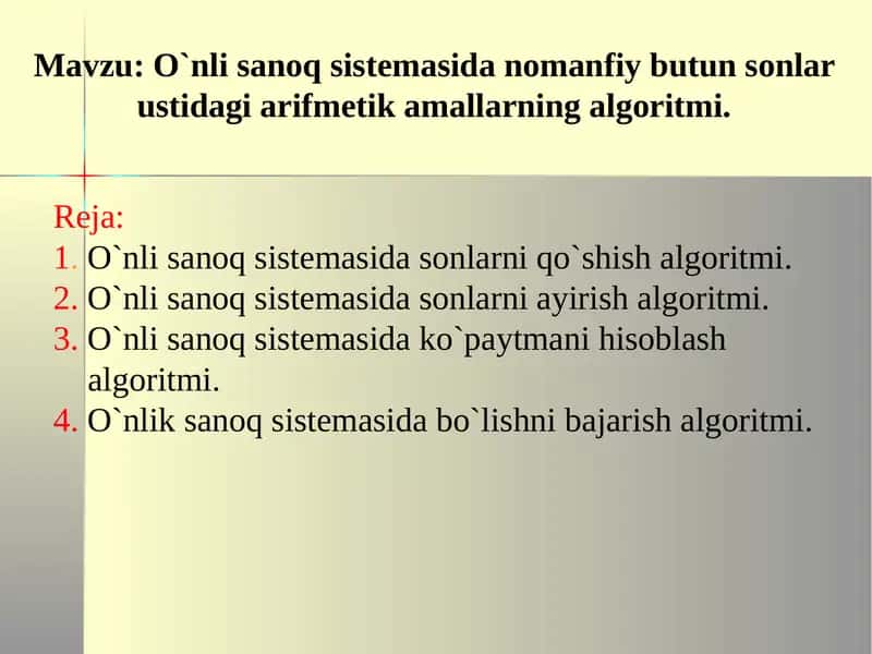 O`nlisanoq sistemasida arifmetika