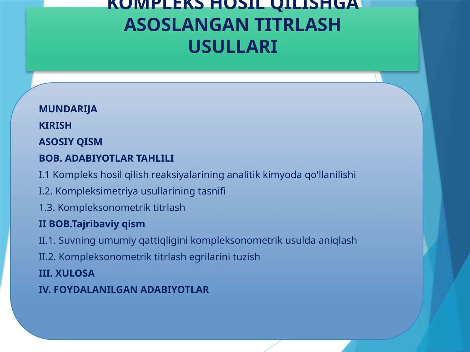 KOMPLEKS HOSIL QILISHGA ASOSLANGAN TITRLASH USULLARI