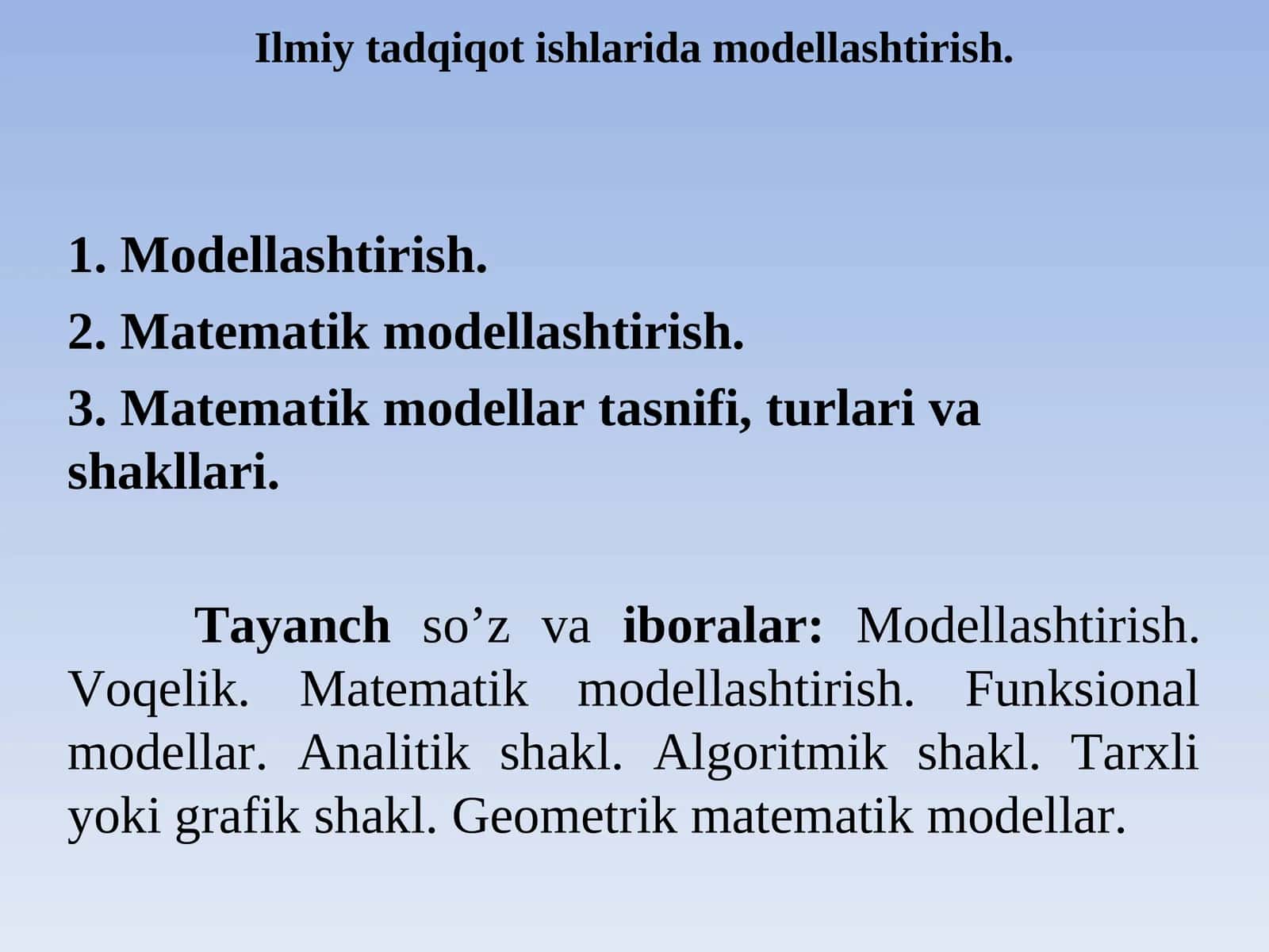 Ilmiy tadqiqot ishlarida modellashtirish